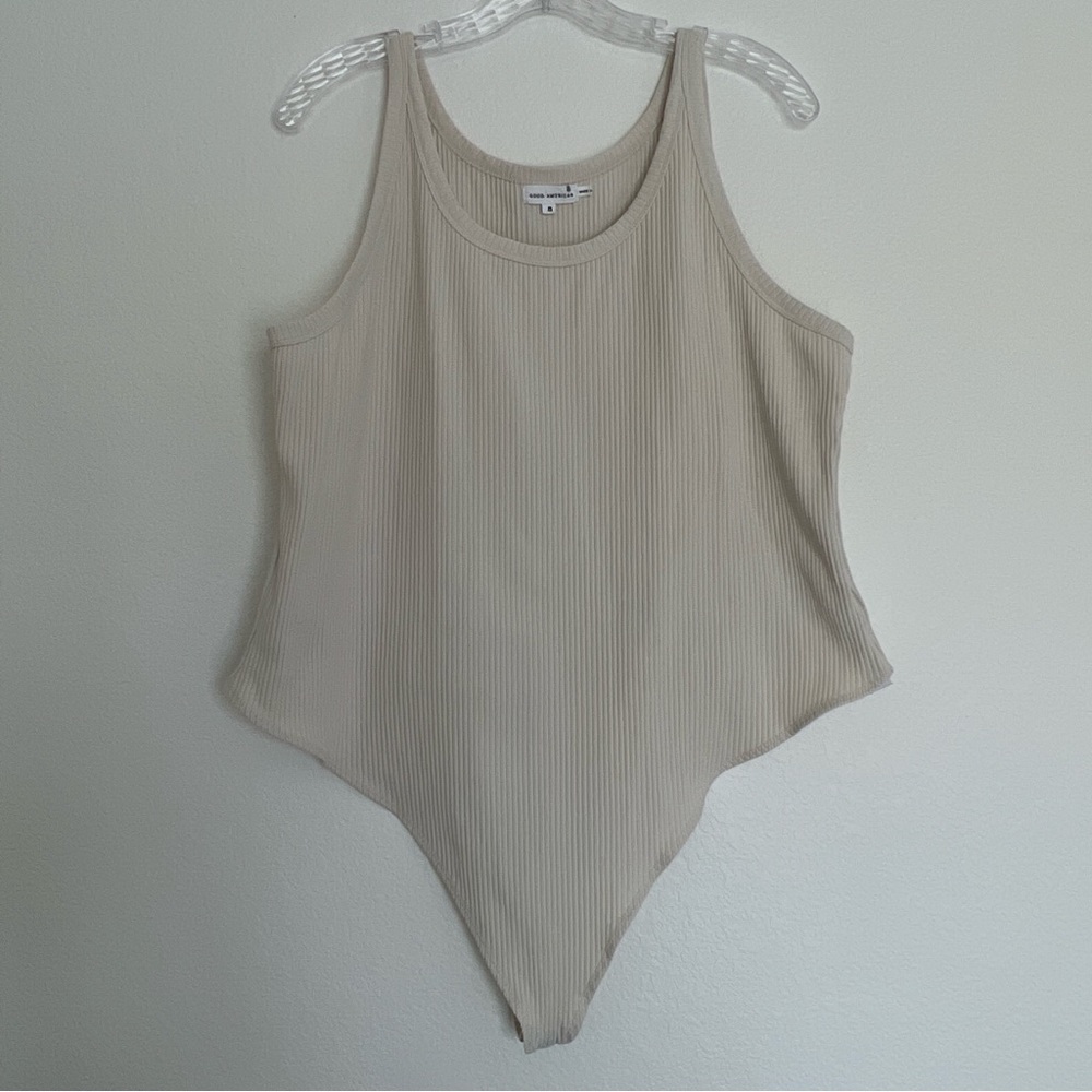 Good American Cream Ribbed Tank Thong Bodysuit Size 8